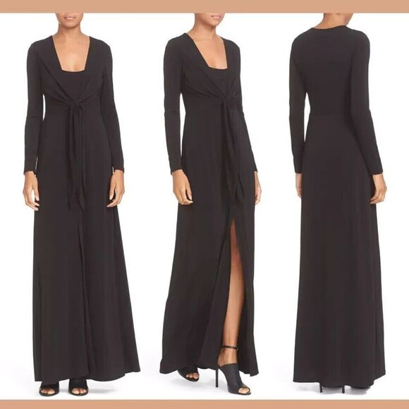 Alice + Olivia Dresses & Skirts - Alice+Olivia Women Salina Tie-Waist Maxi Dress Size S Black Evening Long Sleeve